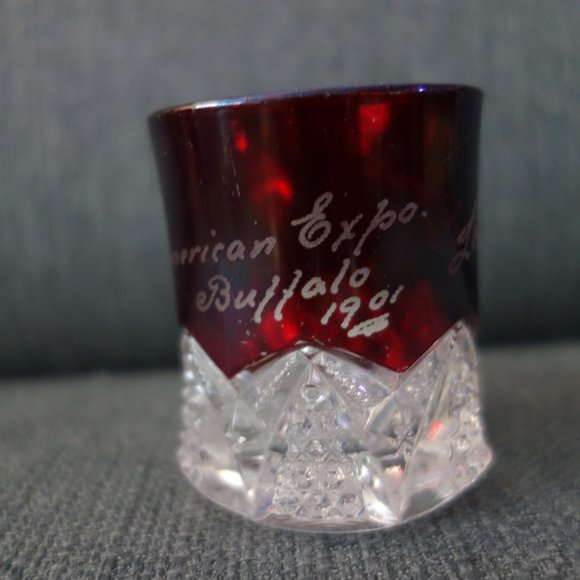 Pan American Expo Buffalo 1901 Rub Red Flash Glass with Handle Lou Florette - Picture 3 of 15